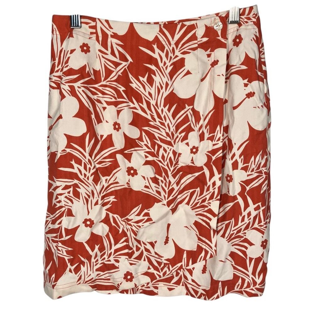 Vintage Pineapple Moon 100% Silk Floral Skirt Womens XS New Orange Vacation